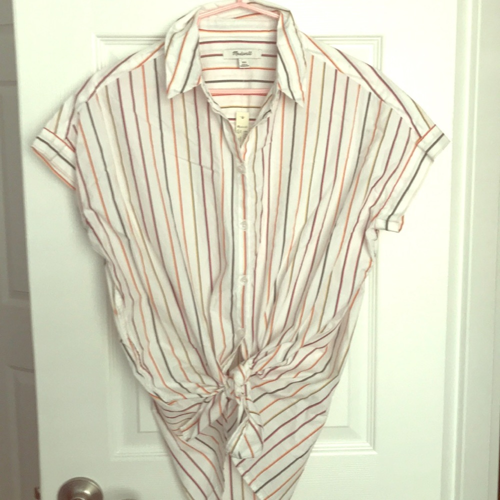 Short sleeve multi strip Madewell top.